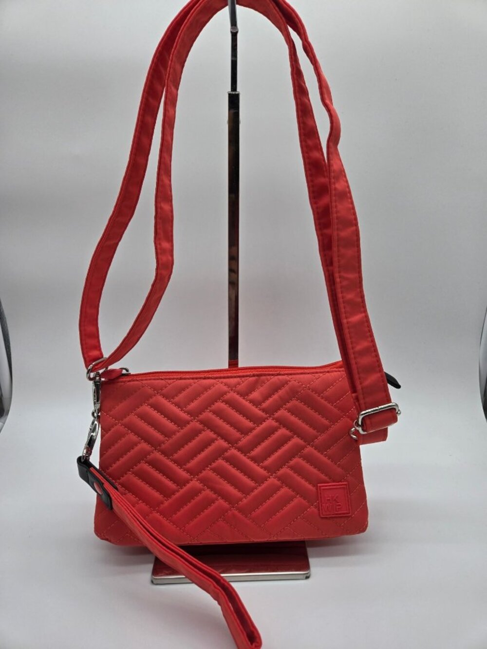 IHKWIP Summer Punch Quilted Triple Entry Crossbody Bag Wristlet Strap Coral